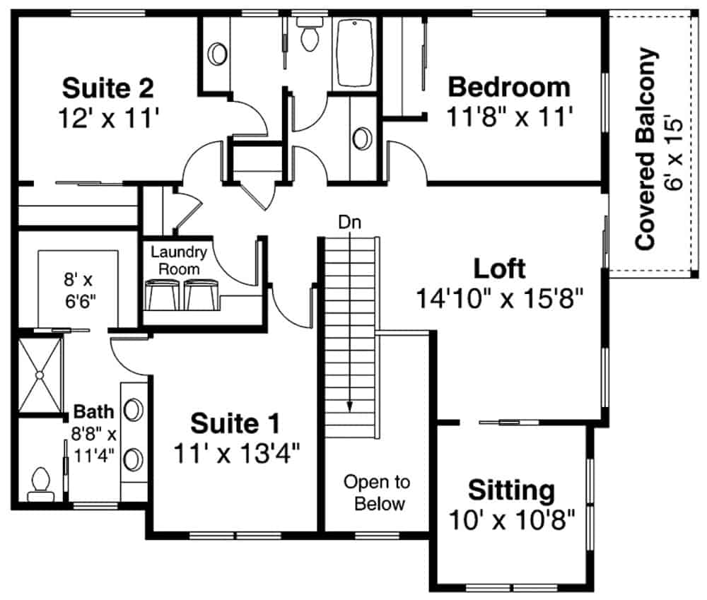 Floor Plan Upper Level of Contemporary Plan #108-1992
