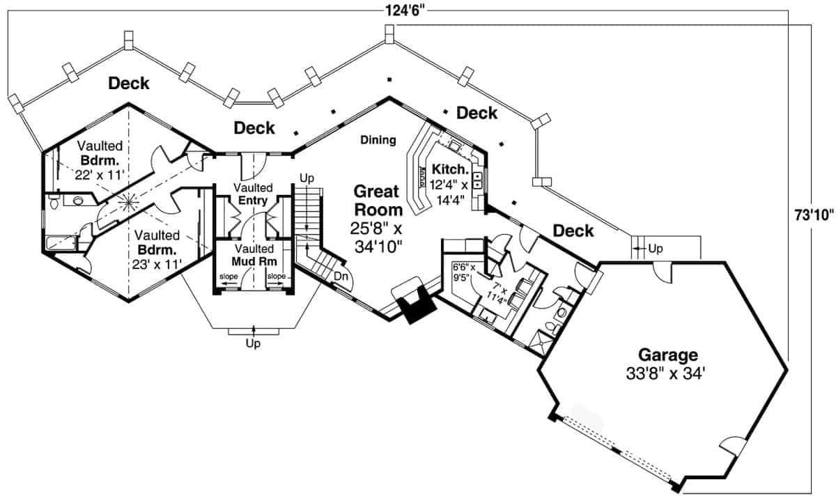Floor Plan Main Level of Contemporary Plan #108-1994