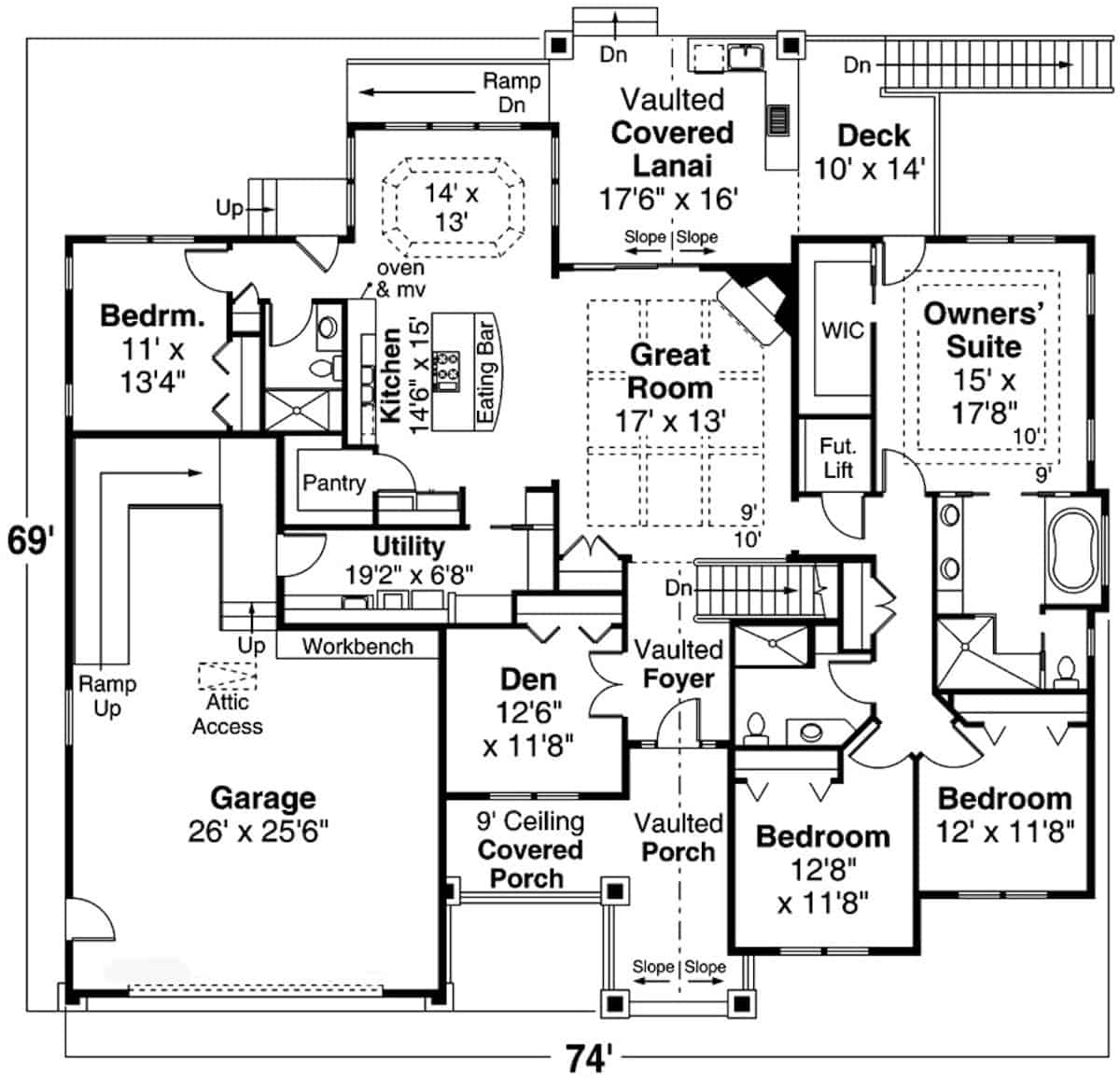 Main Level of Ranch Plan #108-1998