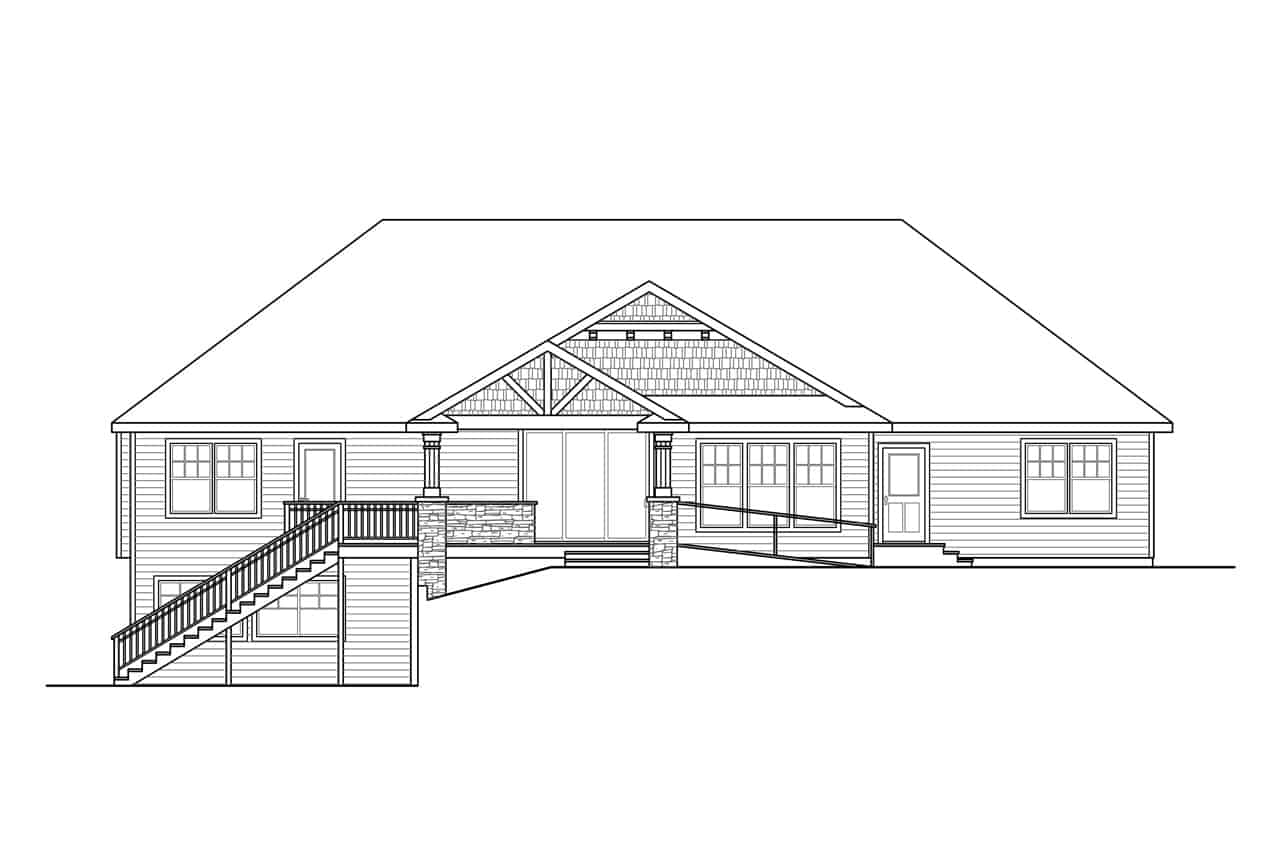 Home Plan Rear Elevation of this 4-Bedroom,2664 Sq Ft Plan -108-1998