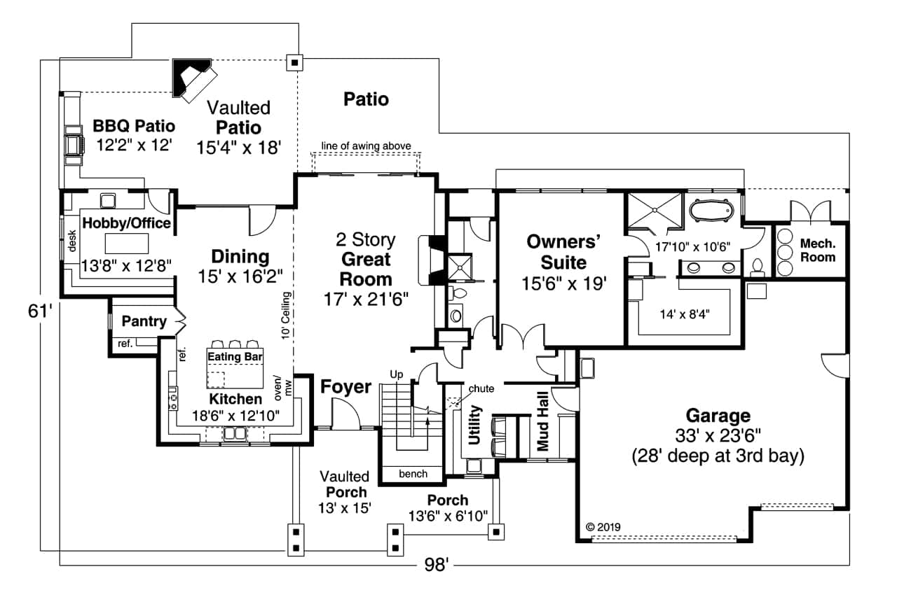 Main Level of Craftsman Plan #108-1999