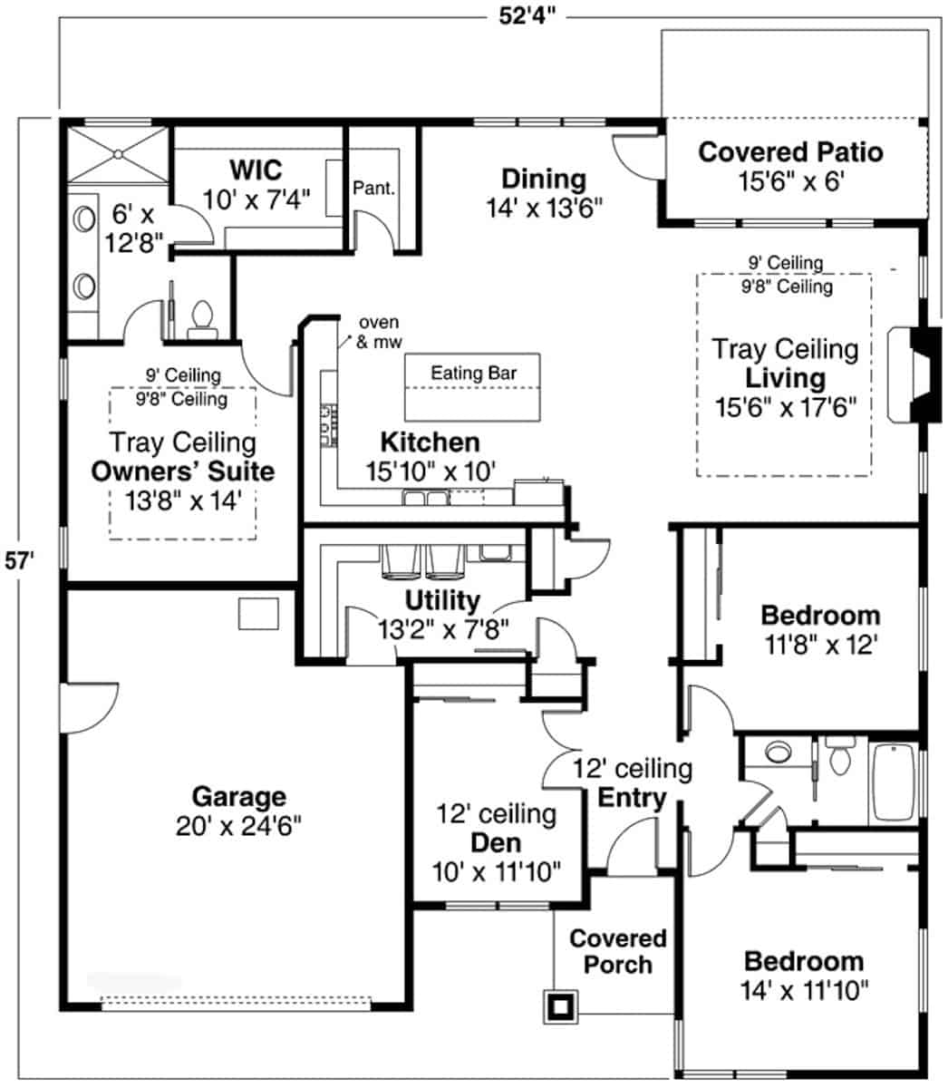 Main Level of Contemporary Plan #108-2001