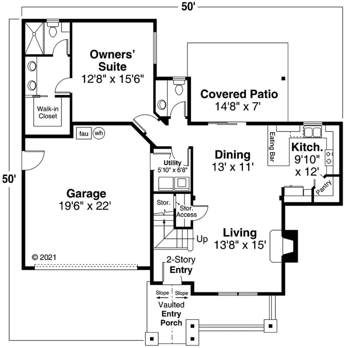 Main Level of Farmhouse Plan #108-2003