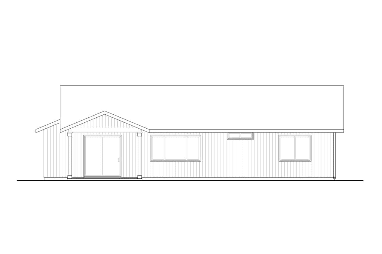Home Plan Rear Elevation of this 3-Bedroom,1266 Sq Ft Plan -108-2005