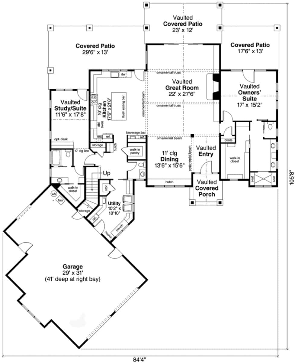 Main Level of Farmhouse Plan #108-2006