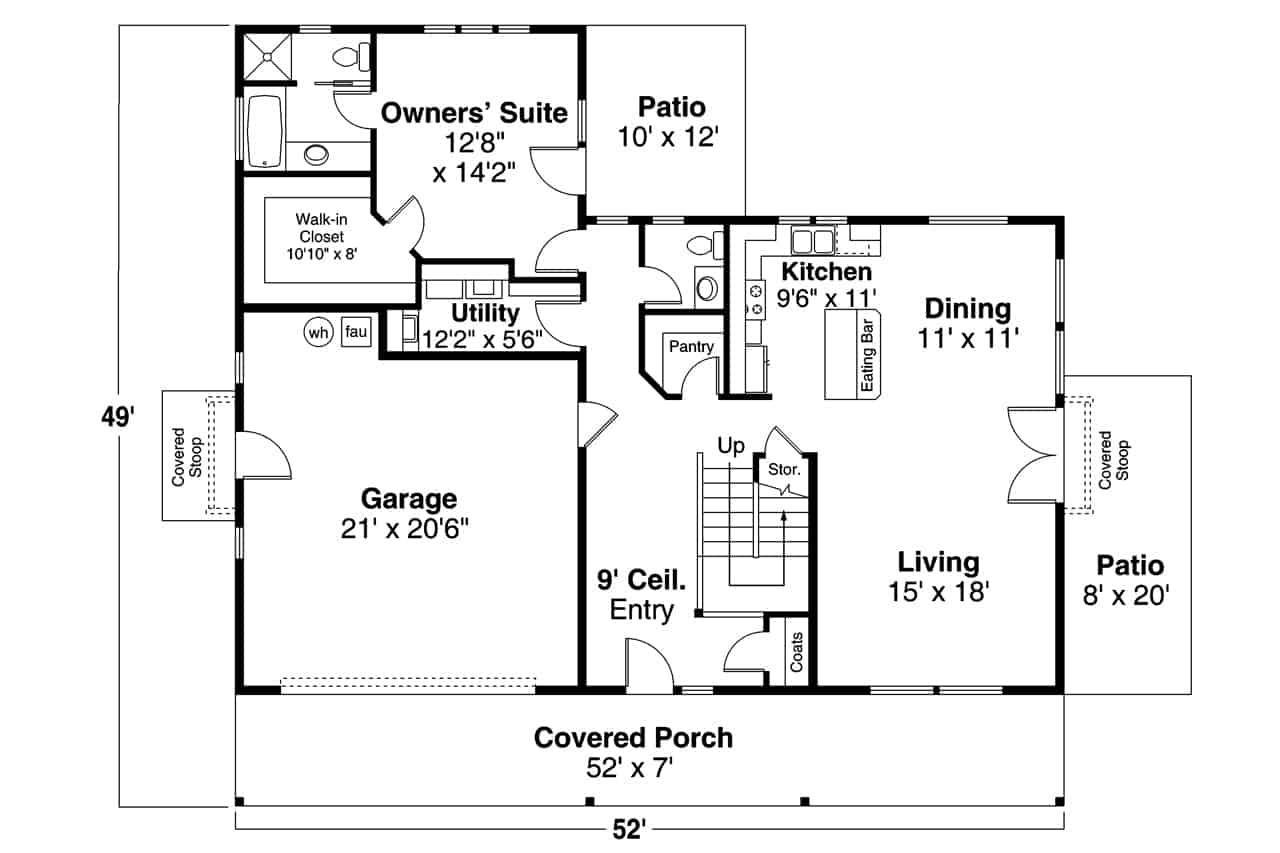 Main Level of Farmhouse Plan #108-2008
