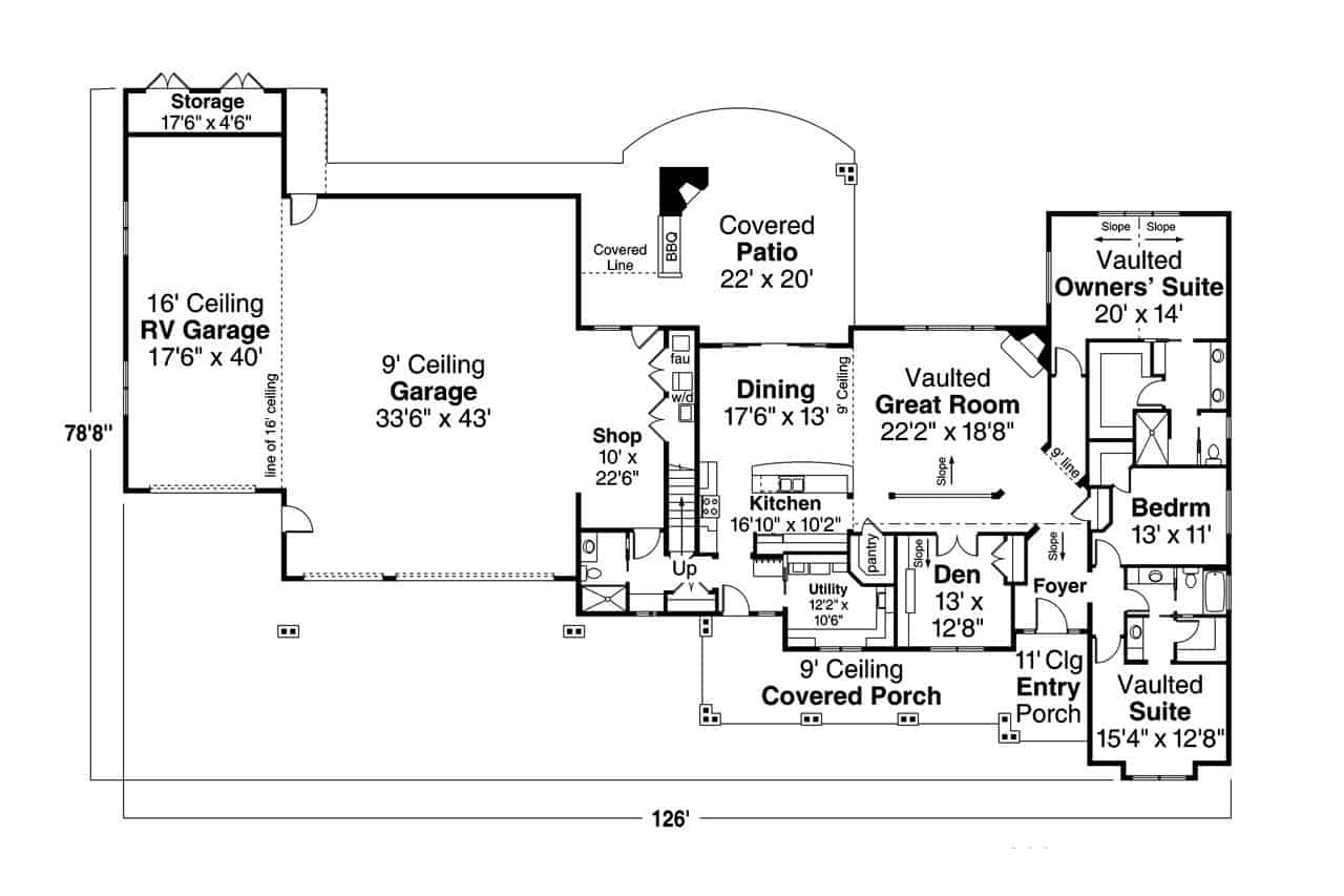 Main Level of Craftsman Plan #108-2009