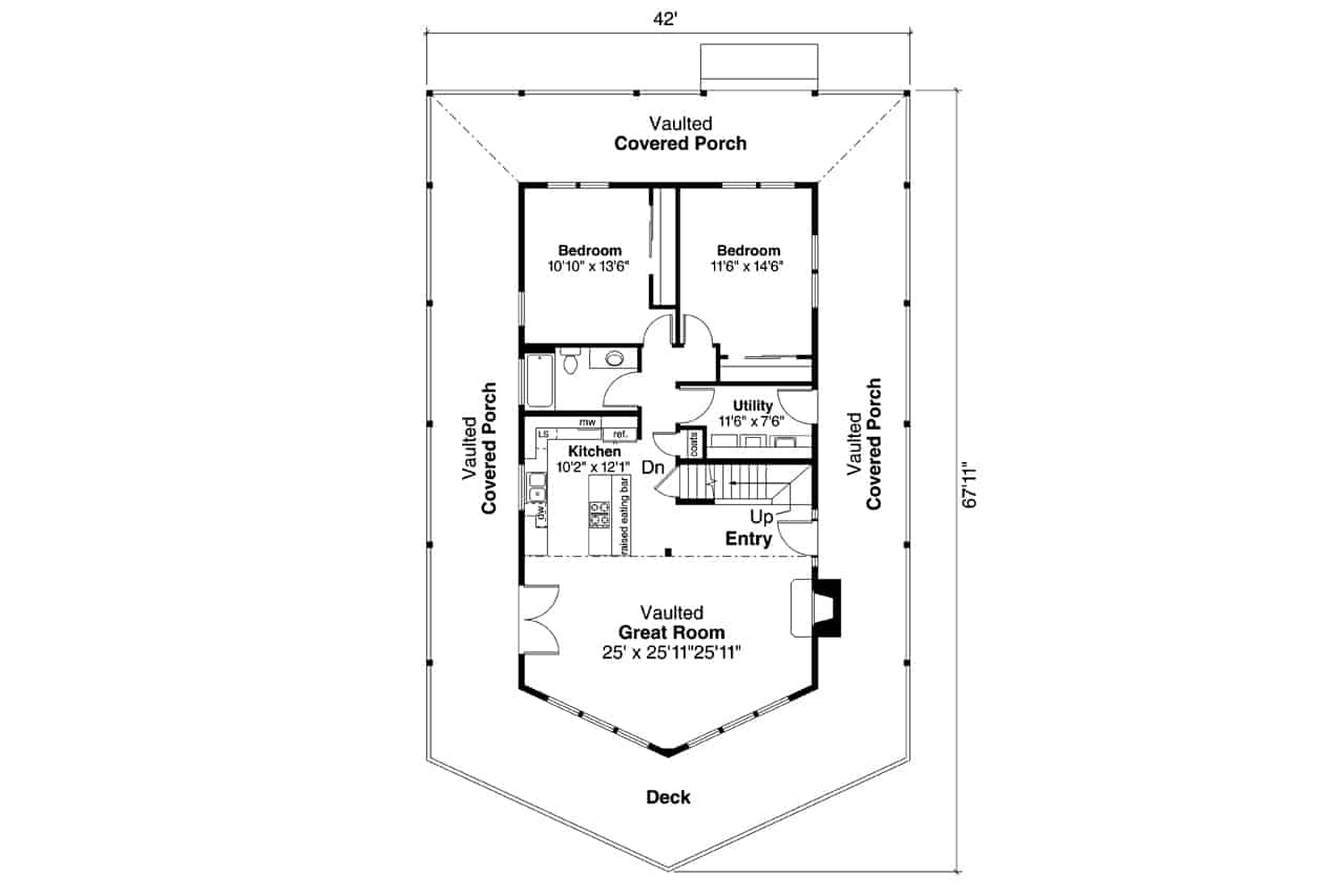 Main Level of A Frame Plan #108-2010