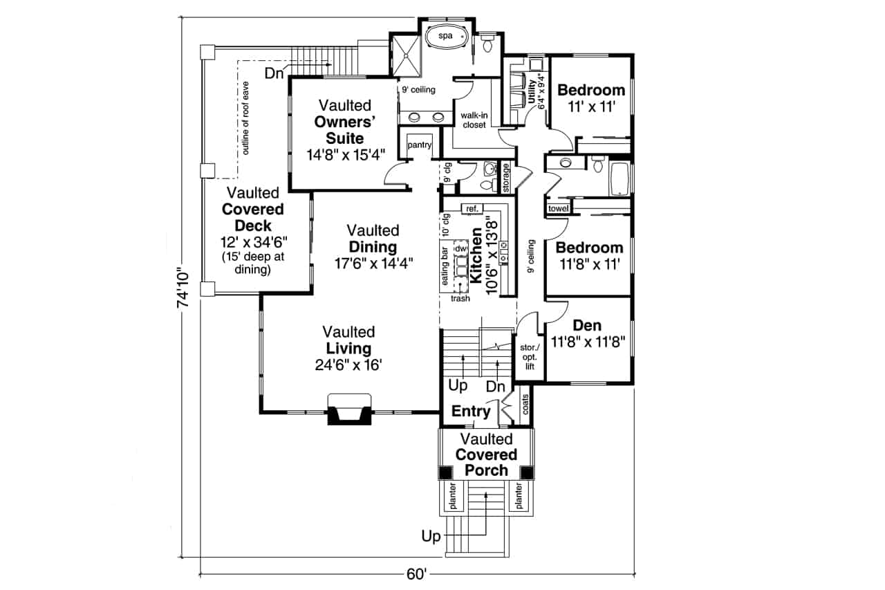 Main Level of Contemporary Plan #108-2011