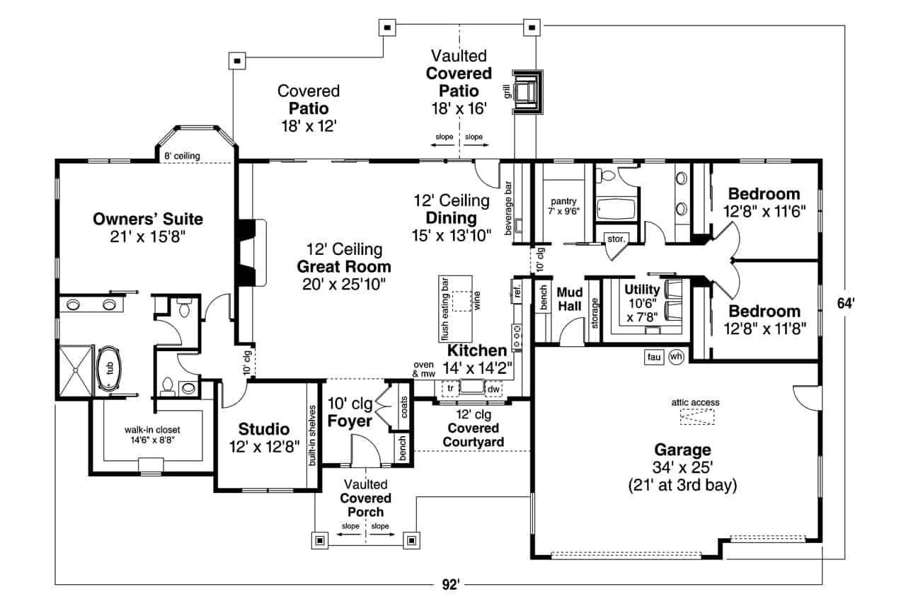 Main Level of Southern Plan #108-2013