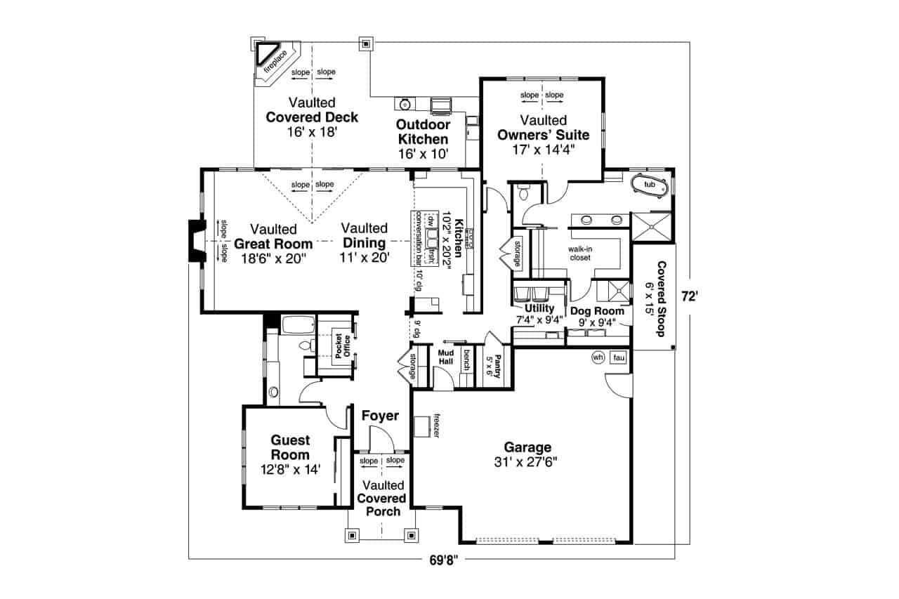 Main Level of Ranch Plan #108-2019