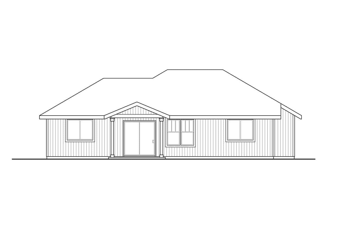 Home Plan Rear Elevation of this 3-Bedroom,1383 Sq Ft Plan -108-2020