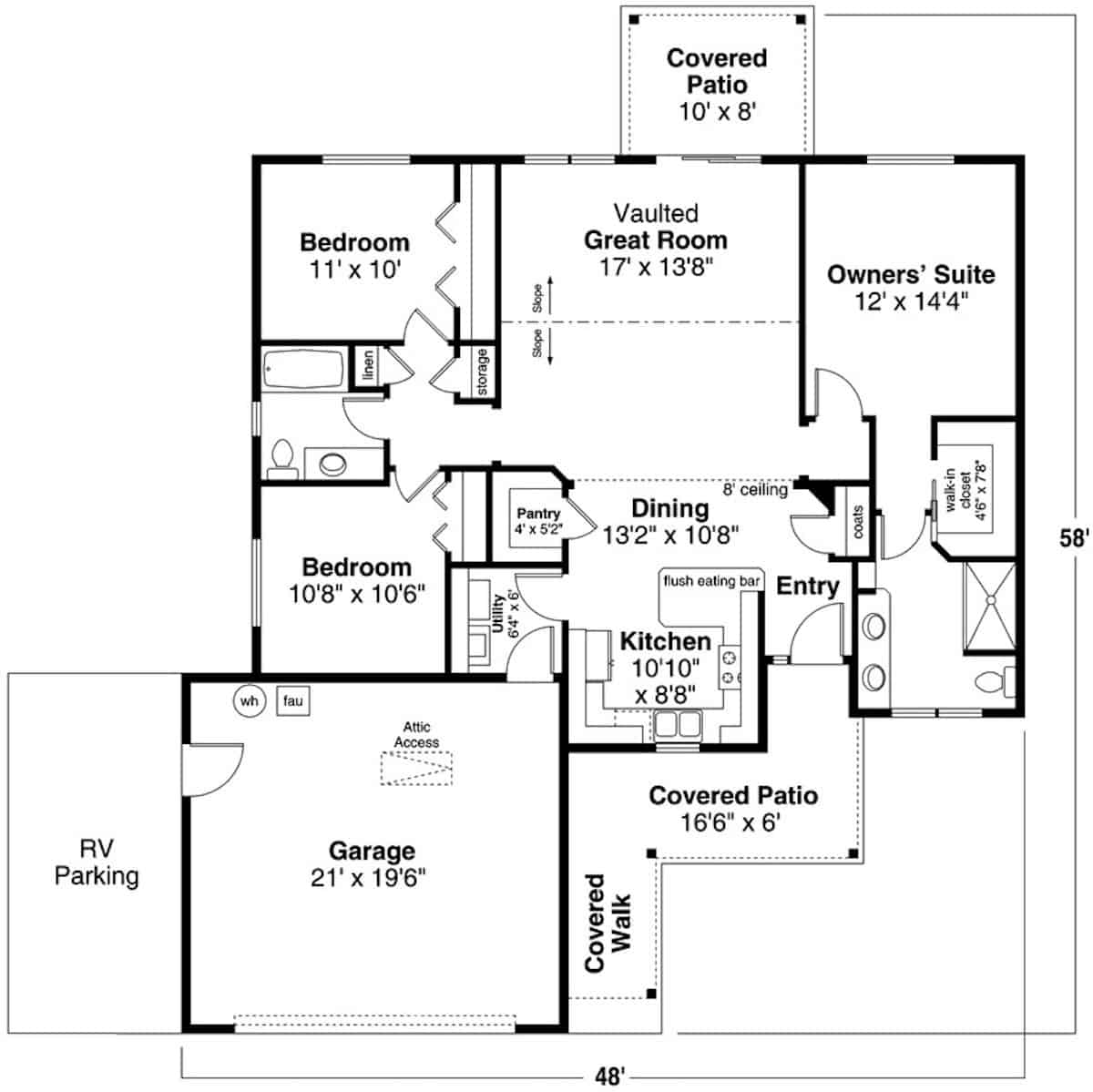 Main Level of Ranch Plan #108-2020