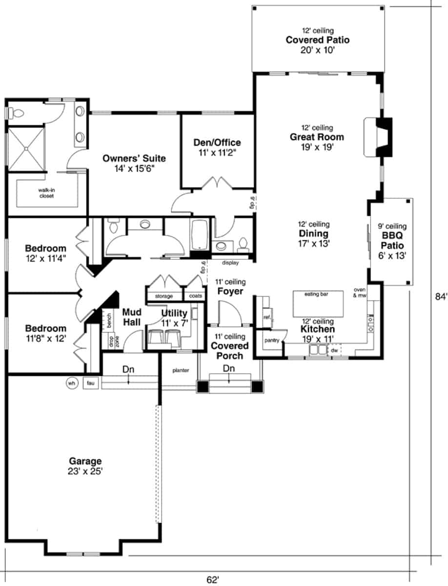 Main Level of Contemporary Plan #108-2021