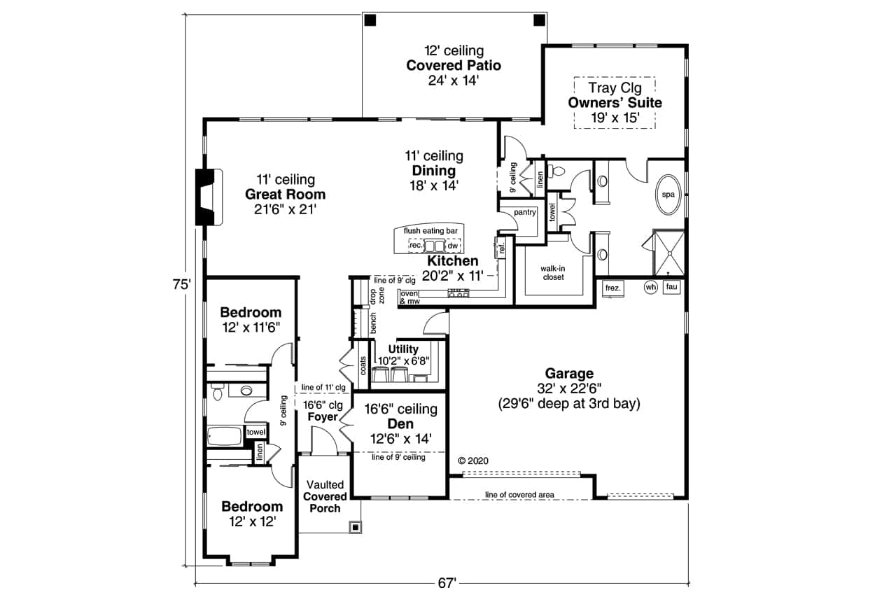 Main Level of Contemporary Plan #108-2023