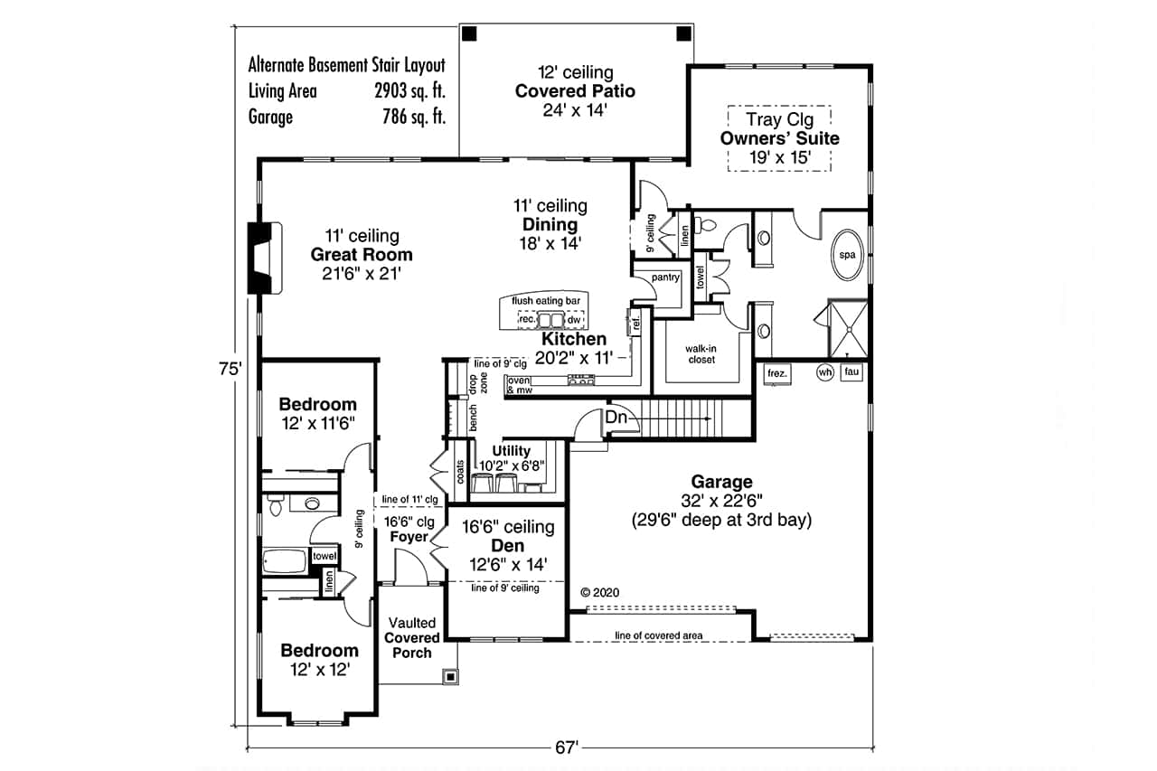 Main Level of Contemporary Plan #108-2023