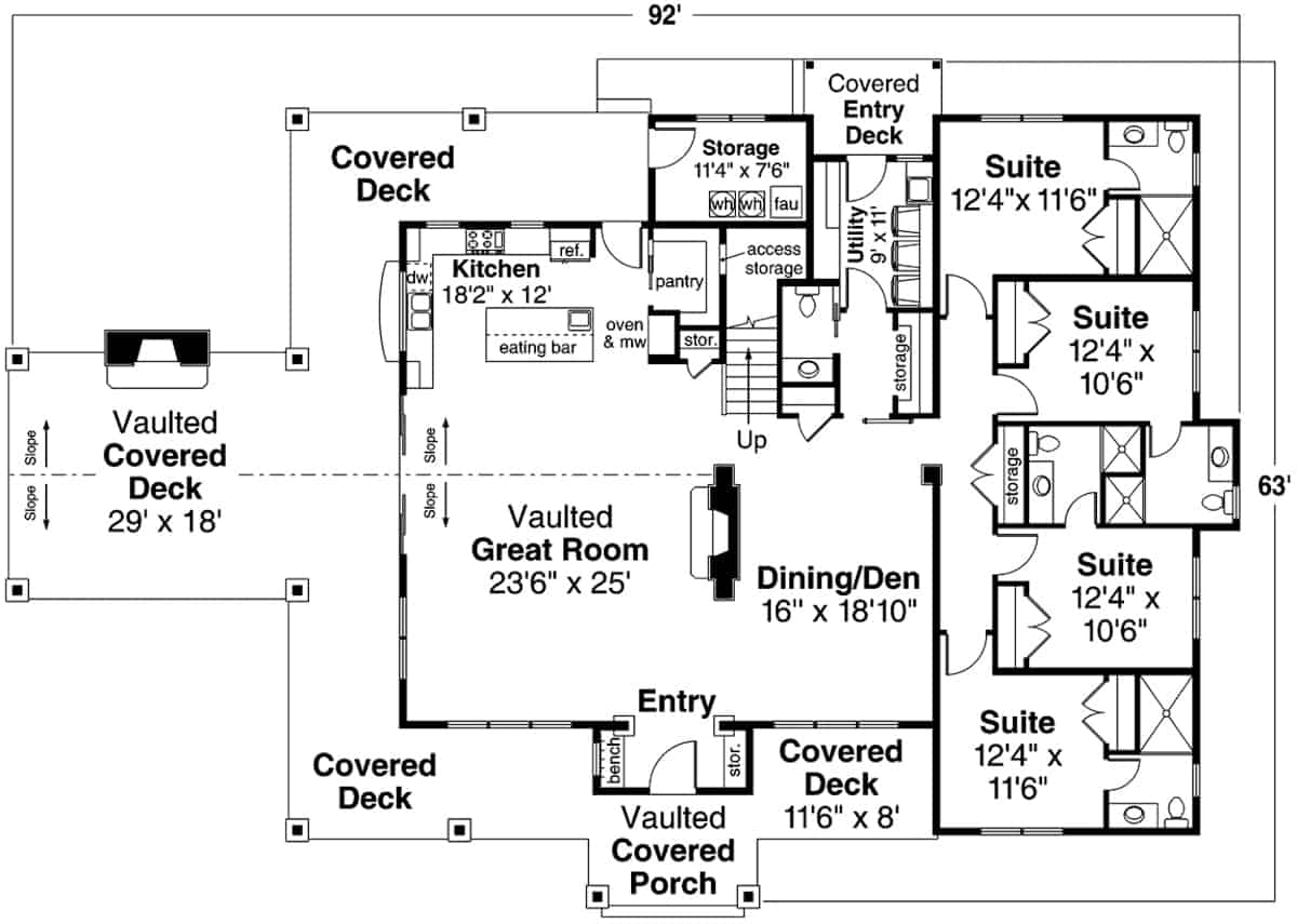 Main Level of Farmhouse Plan #108-2024