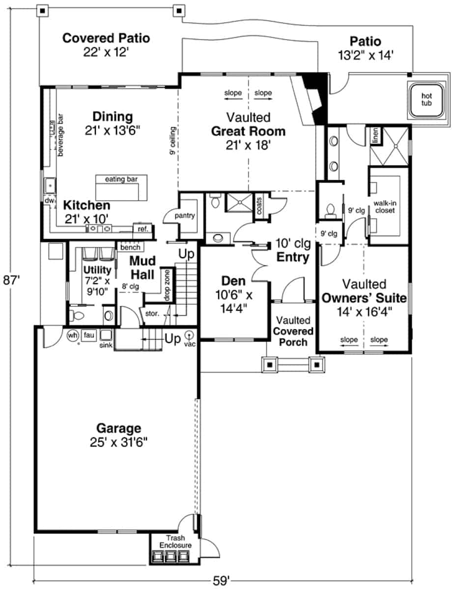 Main Level of Traditional Plan #108-2025