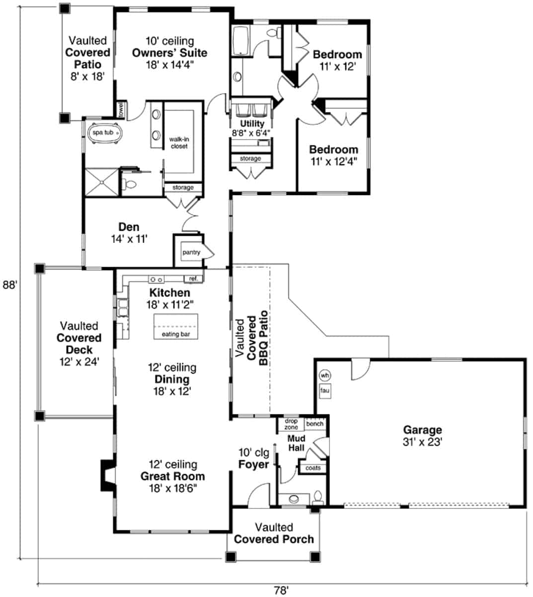 Main Level of Contemporary Plan #108-2026