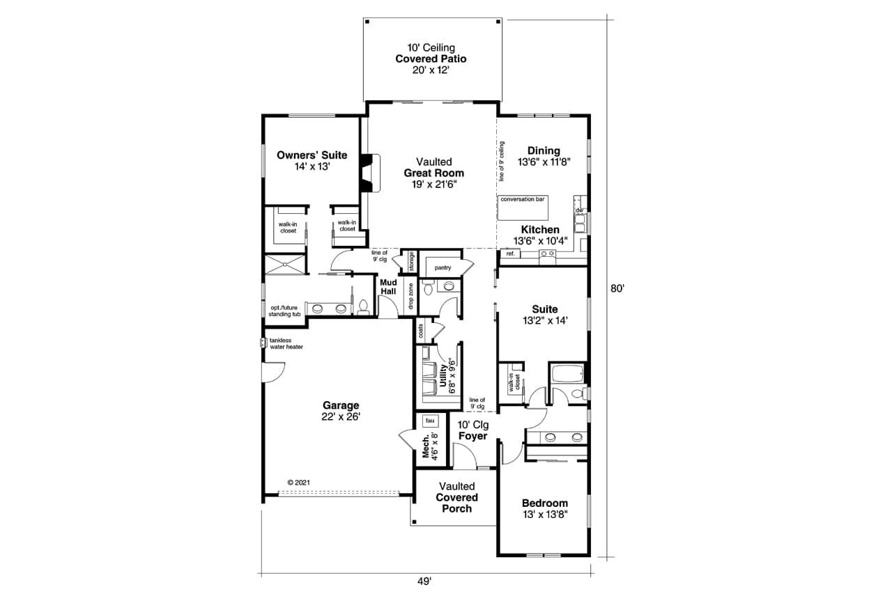 Main Level of Contemporary Plan #108-2033