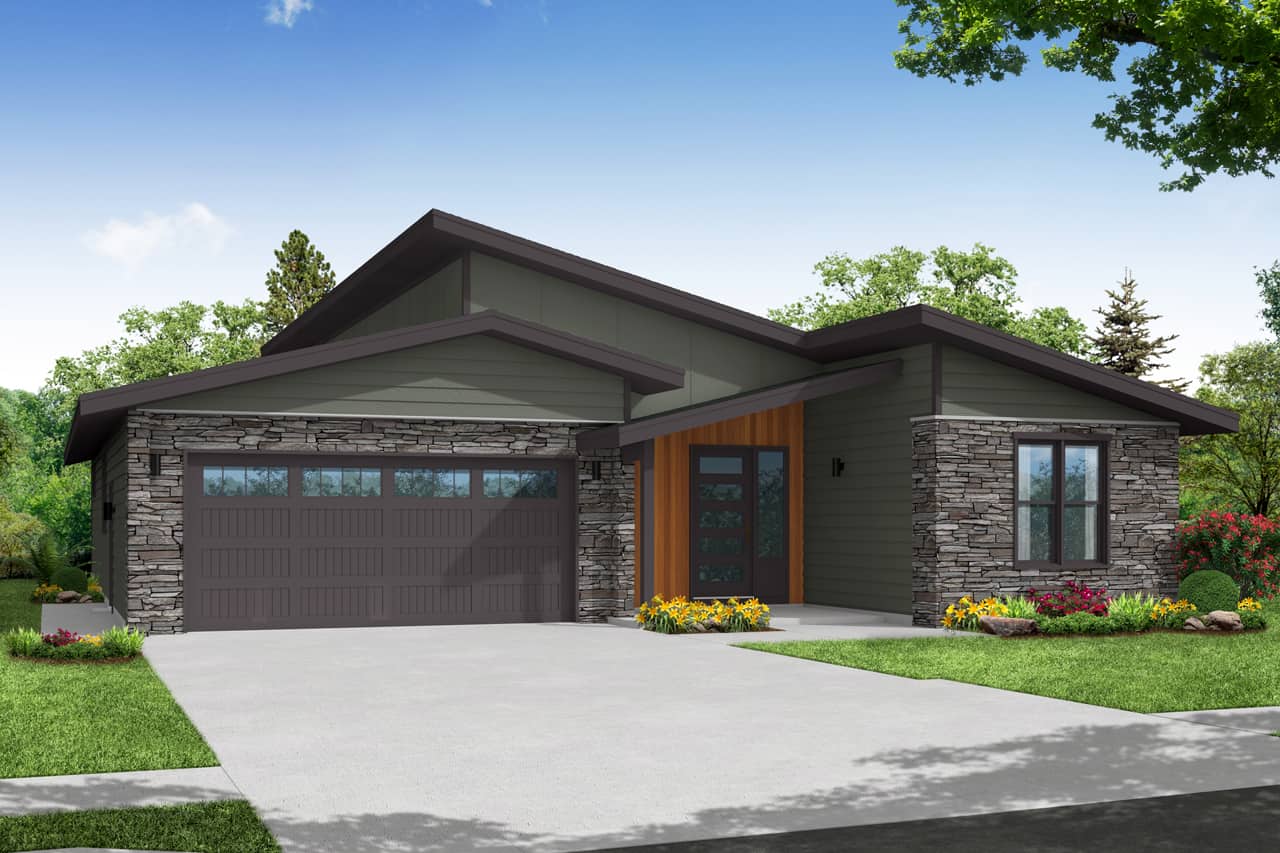 Front elevation of Contemporary home (ThePlanCollection: House Plan #108-2033)