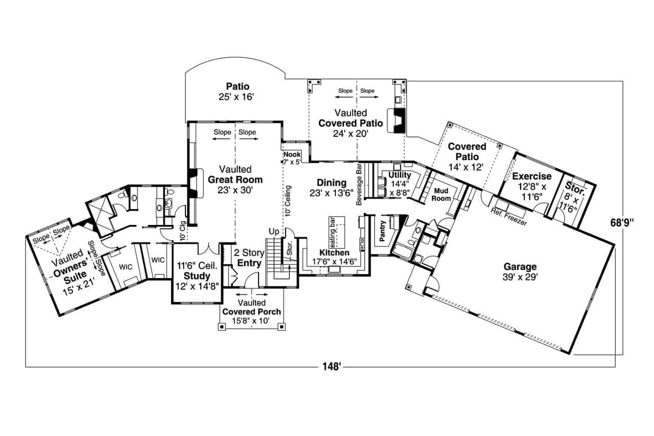 Main Level of Craftsman Plan #108-2037