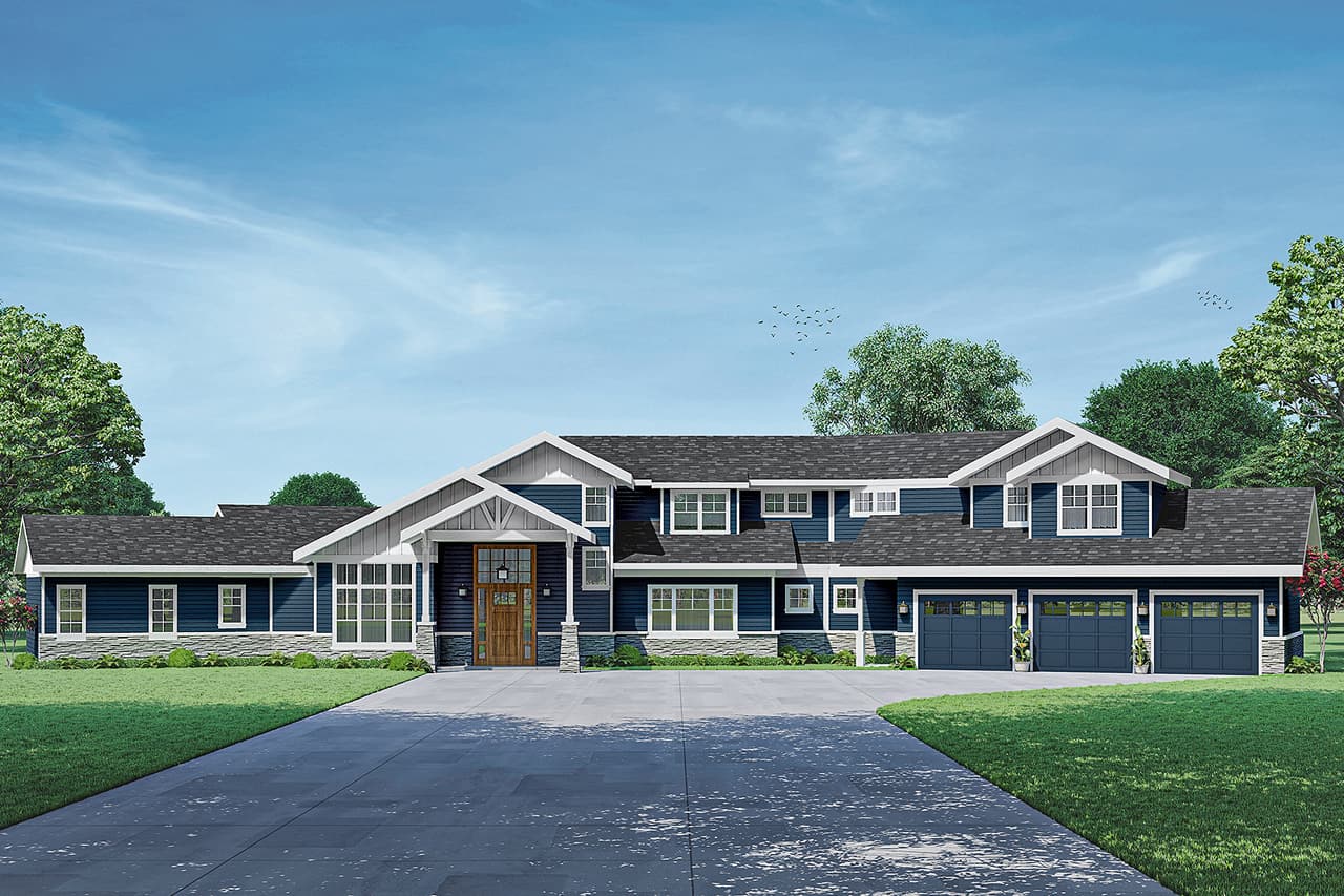 Front elevation of Craftsman home (ThePlanCollection: House Plan #108-2037)