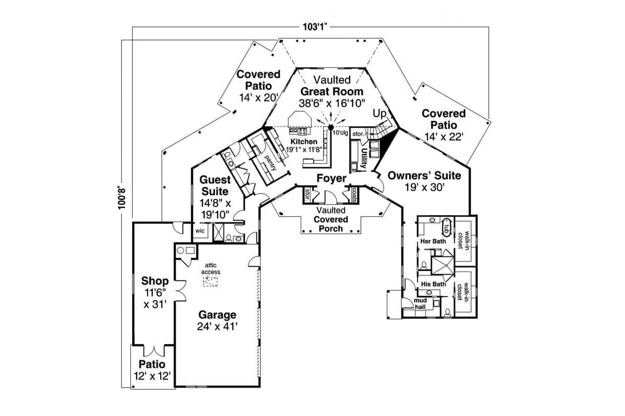Main Level of Farmhouse Plan #108-2038