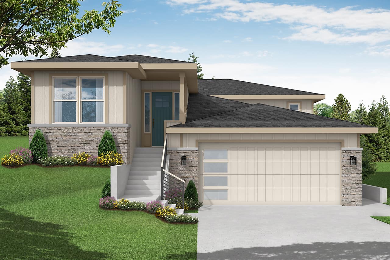 Front elevation of Prairie home (ThePlanCollection: House Plan #108-2039)