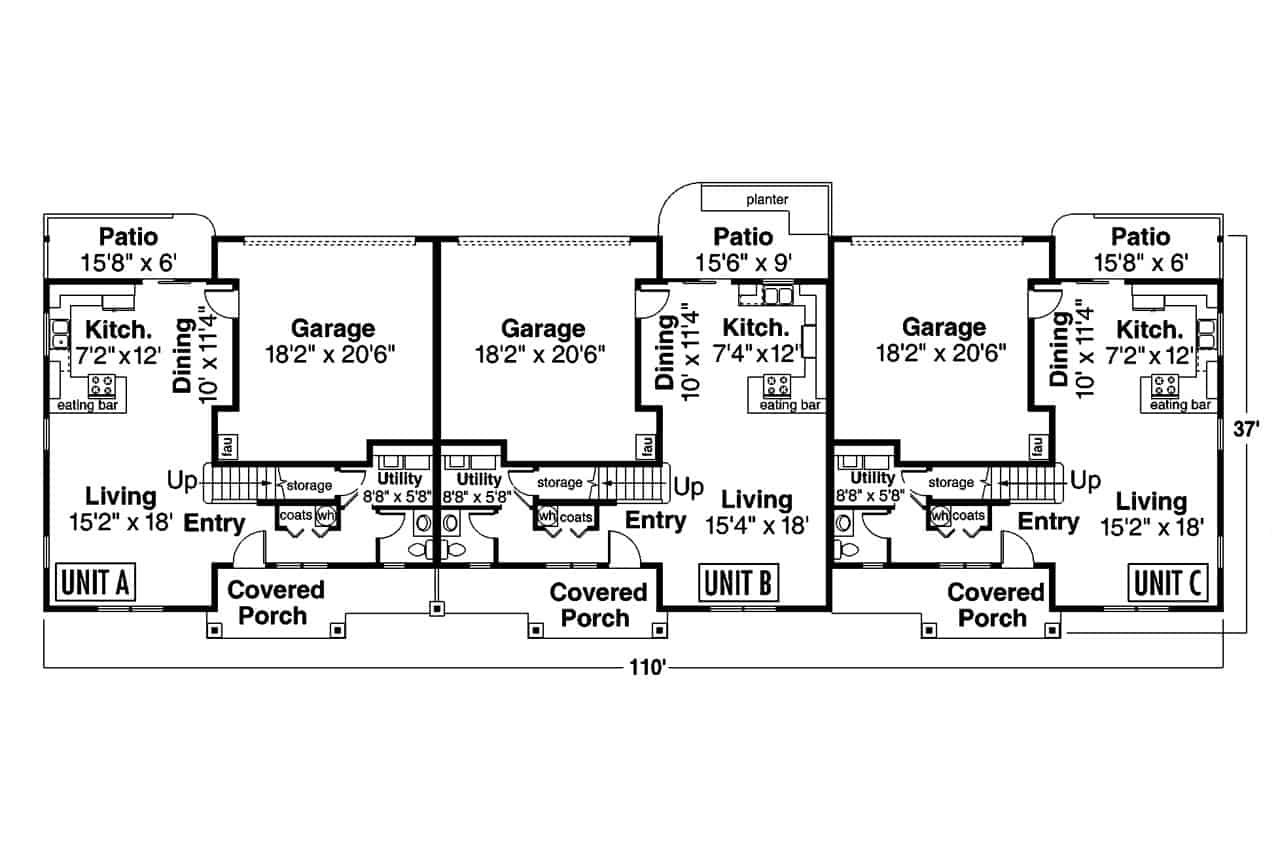 Main Level of Farmhouse Plan #108-2042
