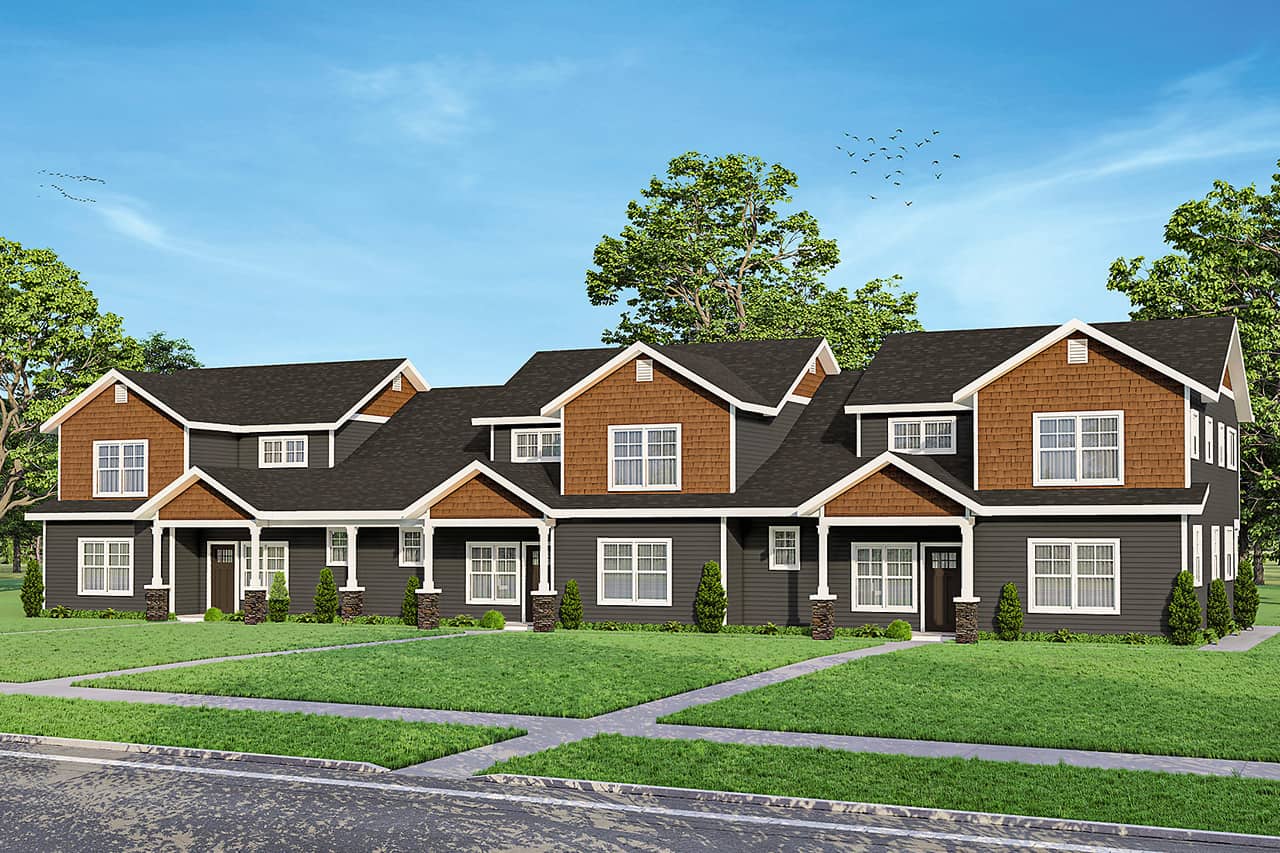 Front elevation of Craftsman home (ThePlanCollection: House Plan #108-2042)
