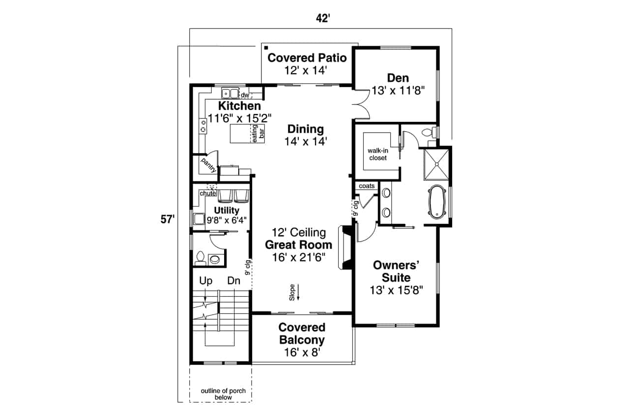 Main Level of Contemporary Plan #108-2043