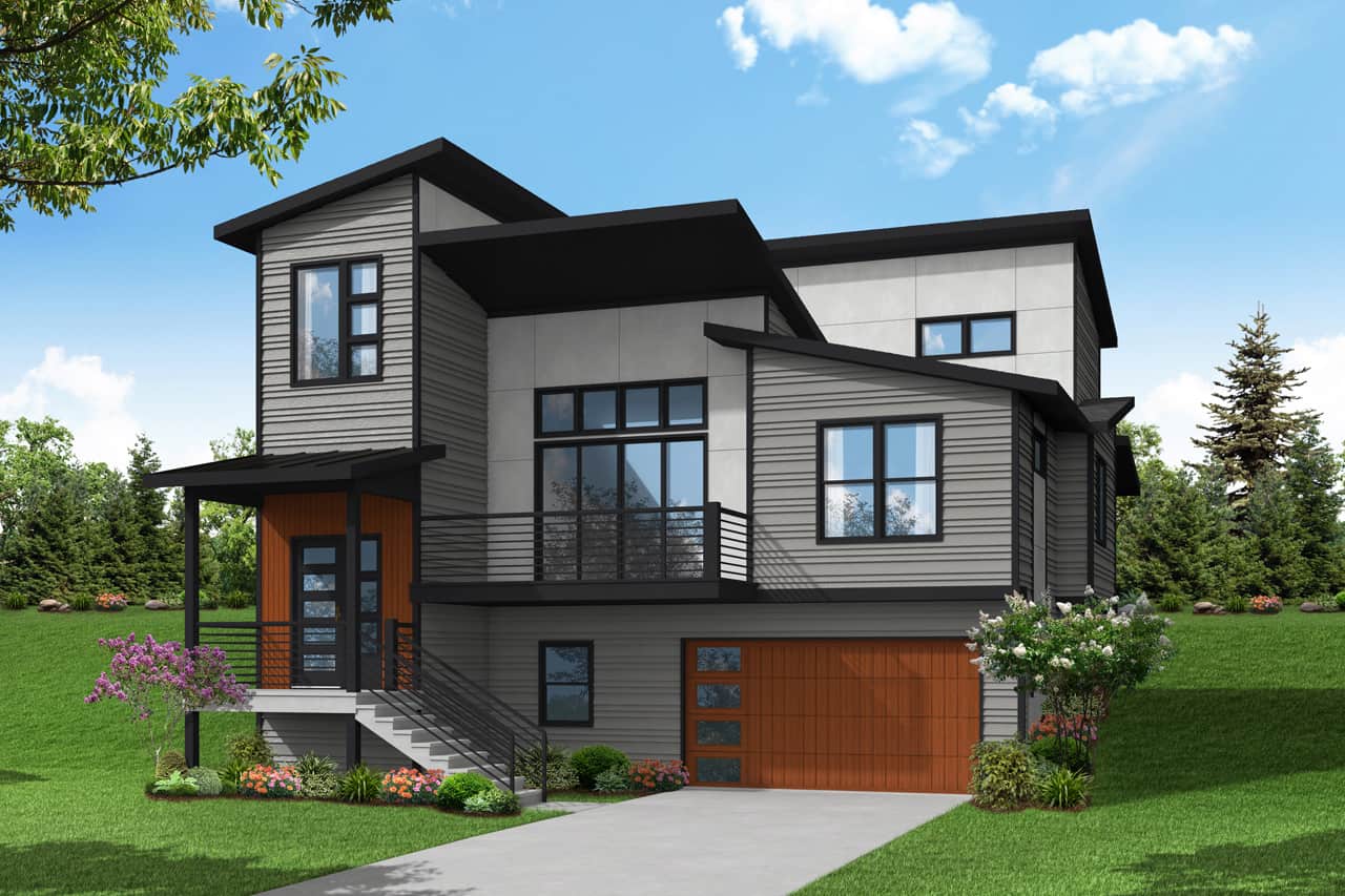 Front elevation of Contemporary home (ThePlanCollection: House Plan #108-2043)