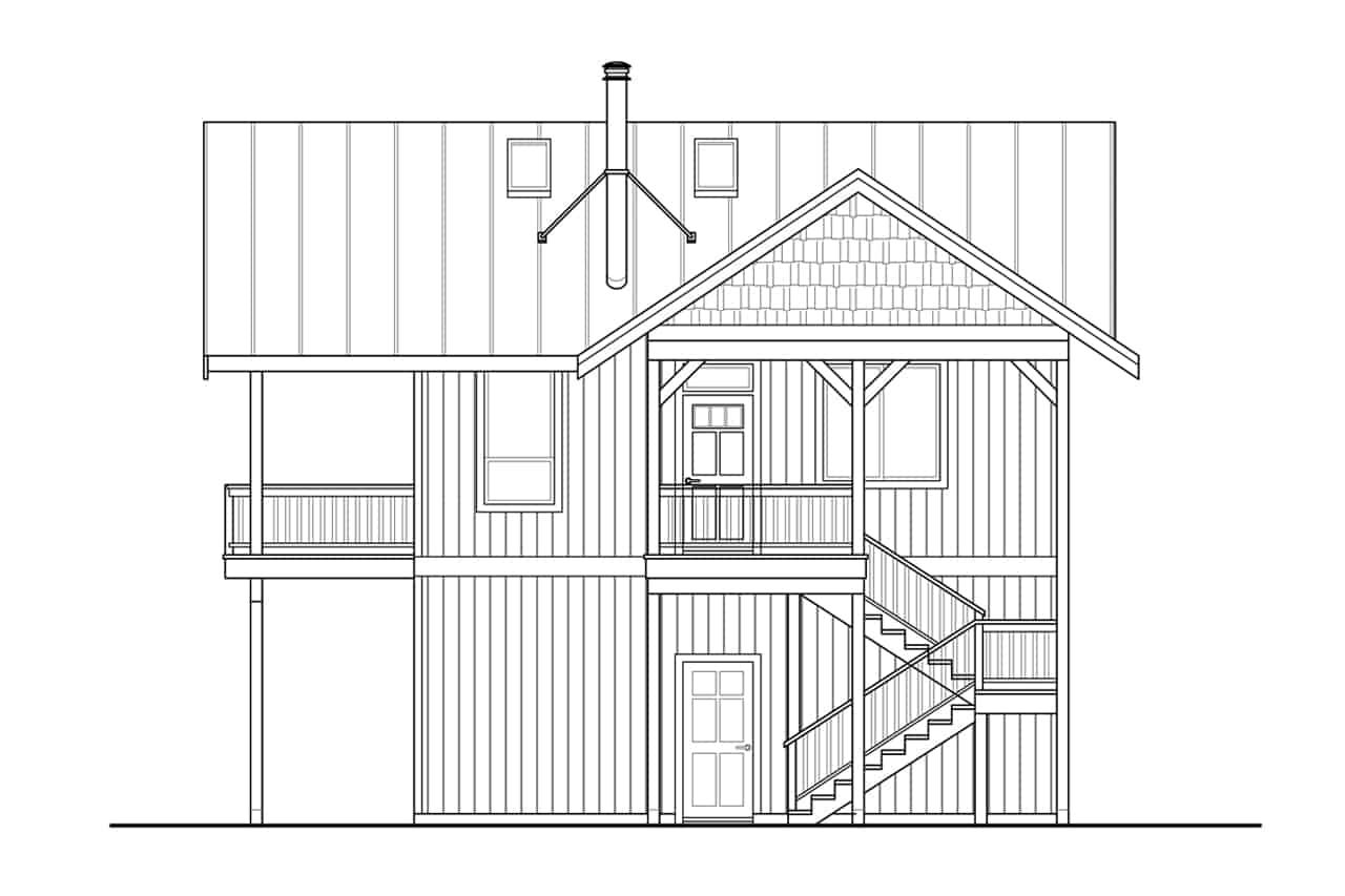 Home Plan Right Elevation of this 1-Bedroom,672 Sq Ft Plan -108-2044