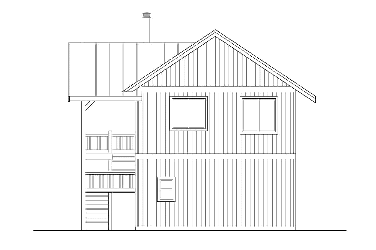Home Plan Rear Elevation of this 1-Bedroom,672 Sq Ft Plan -108-2044