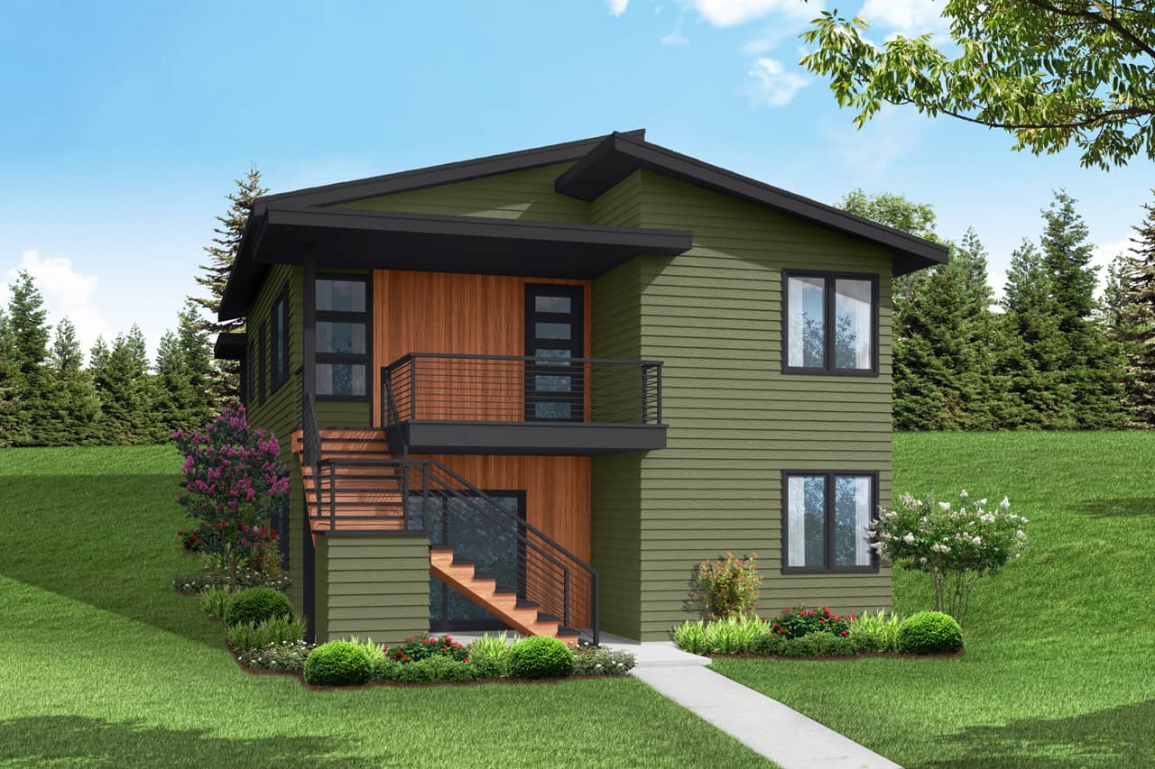 Front elevation of Contemporary home (ThePlanCollection: House Plan #108-2045)