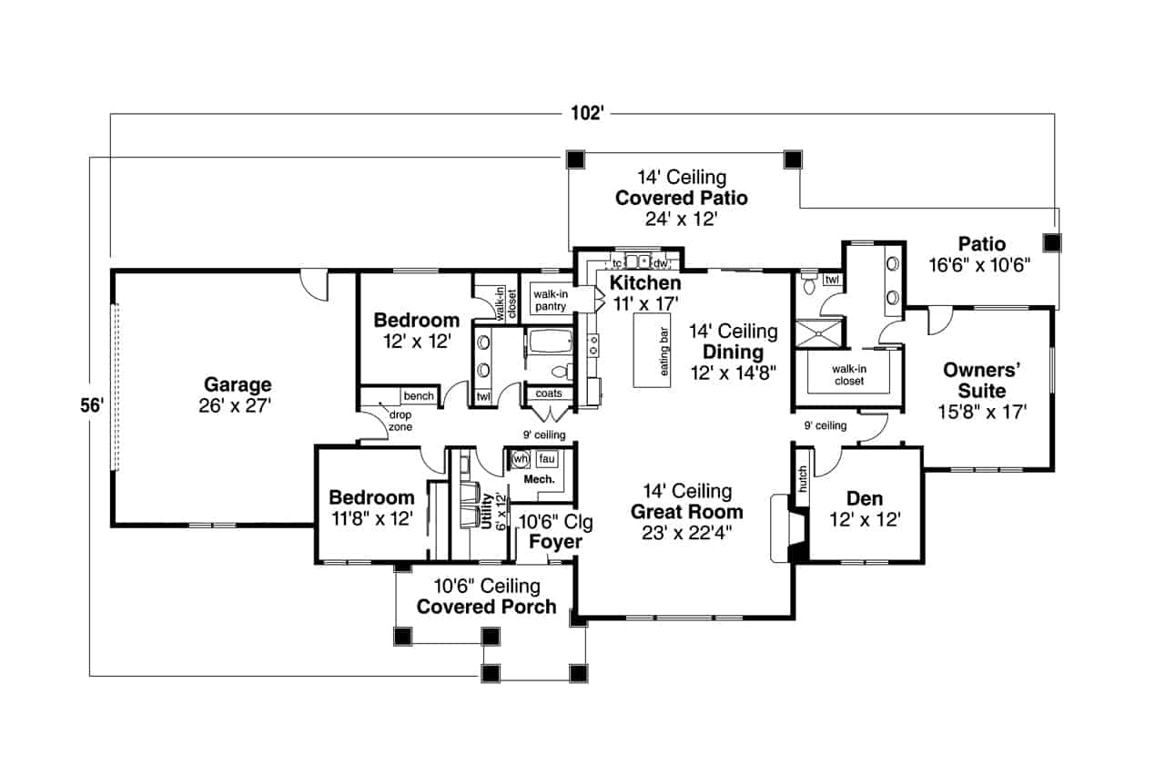 Main Level of Contemporary Plan #108-2046