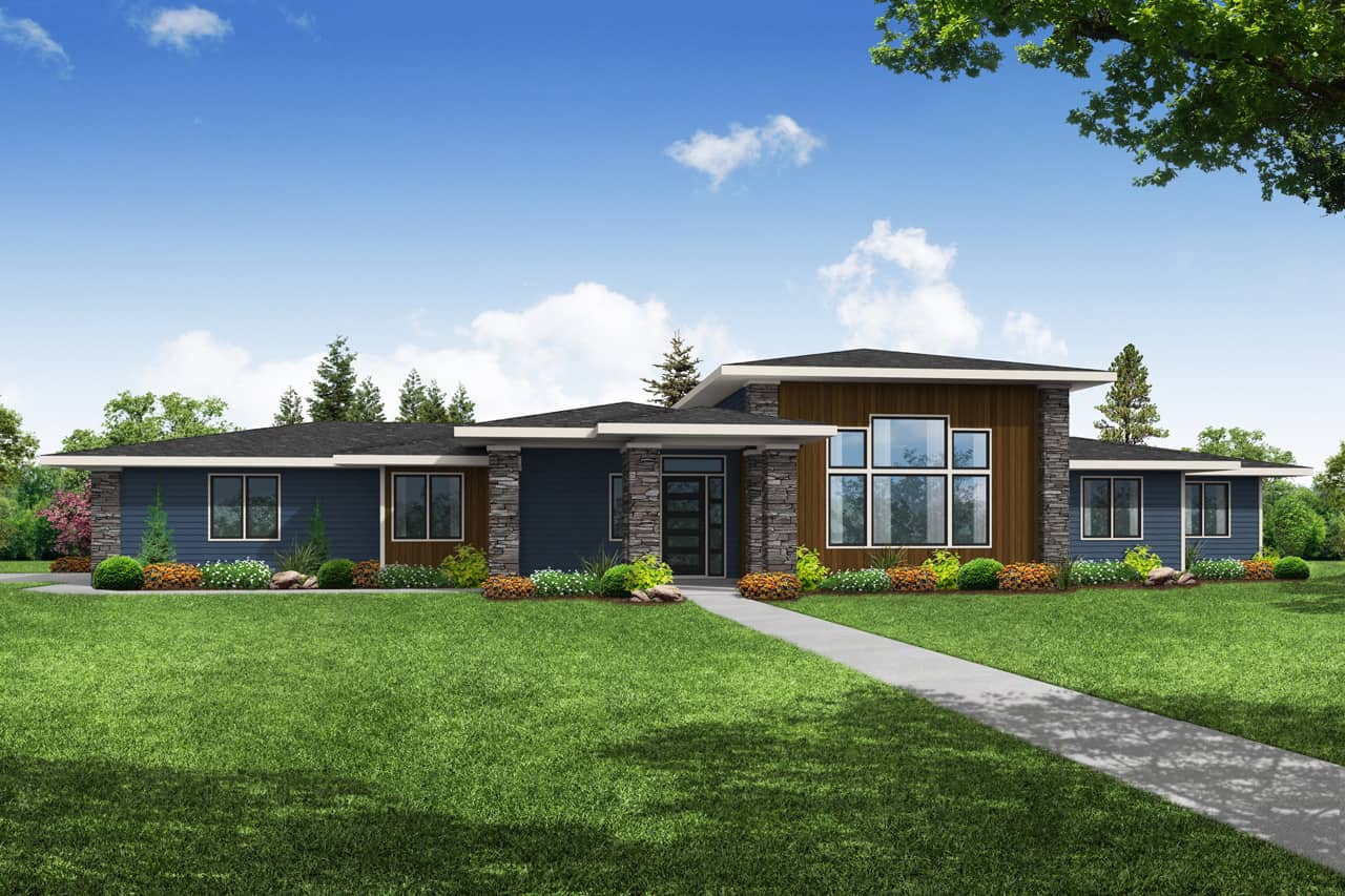 Front elevation of Contemporary home (ThePlanCollection: House Plan #108-2046)