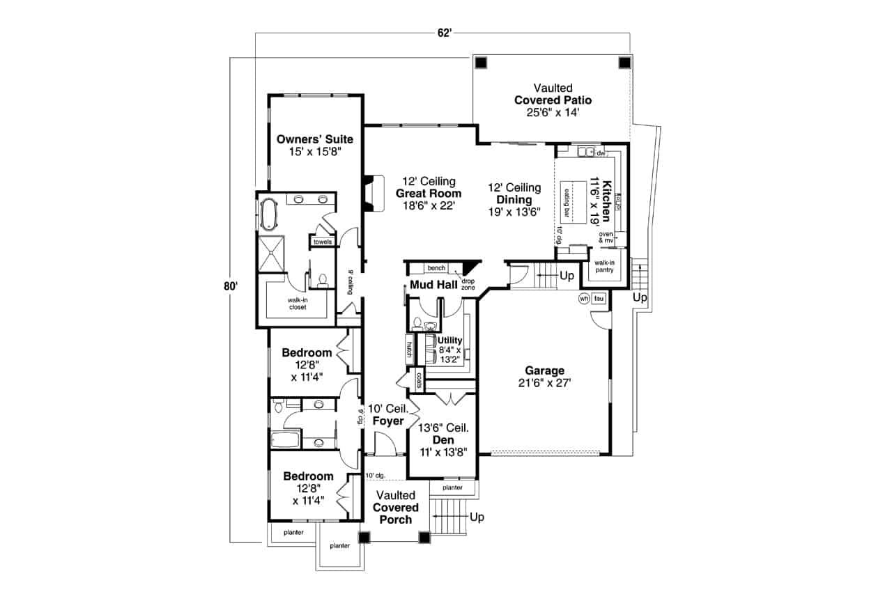 Main Level of Contemporary Plan #108-2047