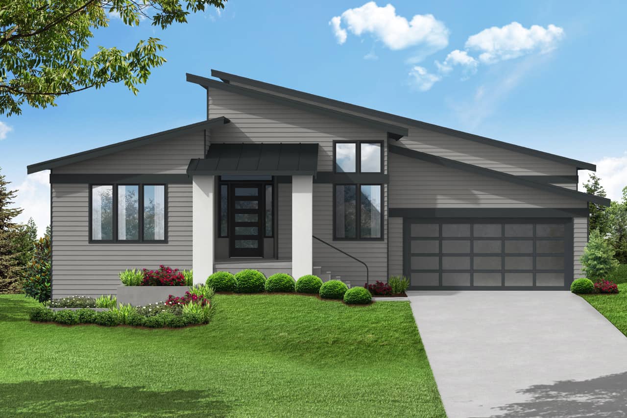 Front elevation of Contemporary home (ThePlanCollection: House Plan #108-2047)