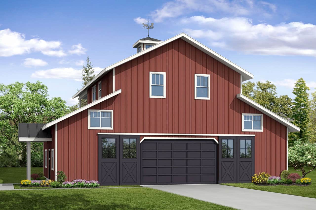 Front elevation of Barn Style home (ThePlanCollection: House Plan #108-2049)