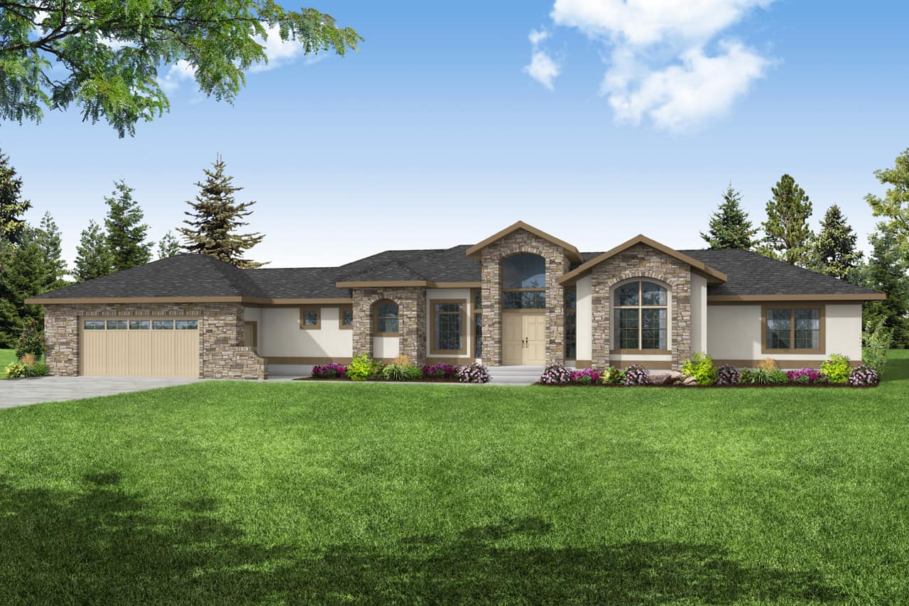 Front elevation of Mediterranean home (ThePlanCollection: House Plan #108-2054)