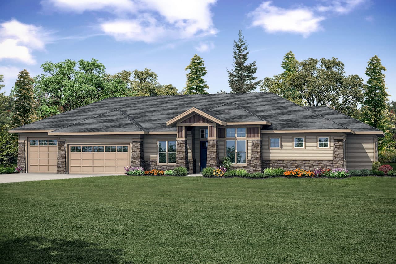 Front elevation of Ranch home (ThePlanCollection: House Plan #108-2062)