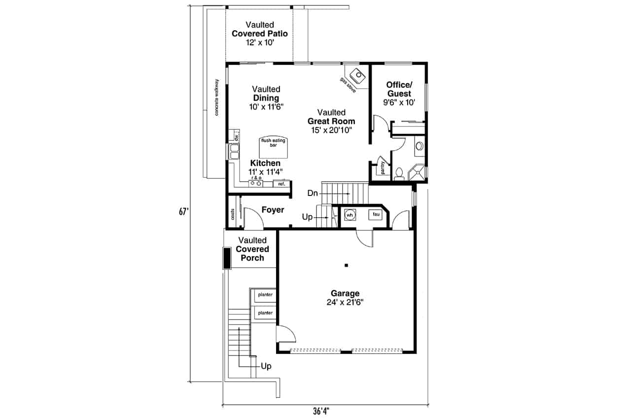 Main Level of Contemporary Plan #108-2063