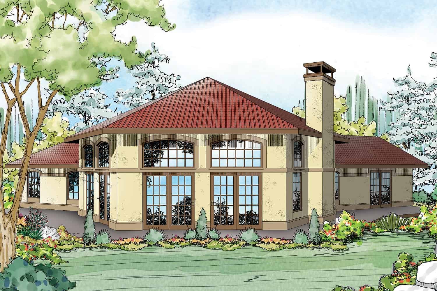 Front elevation of Mediterranean home (ThePlanCollection: House Plan #108-2065)