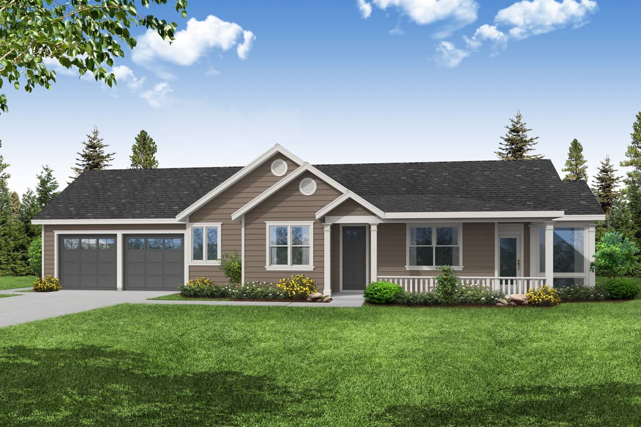 Front elevation of Ranch home (ThePlanCollection: House Plan #108-2066)