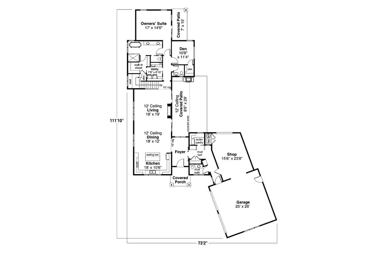 Main Level of Contemporary Plan #108-2067