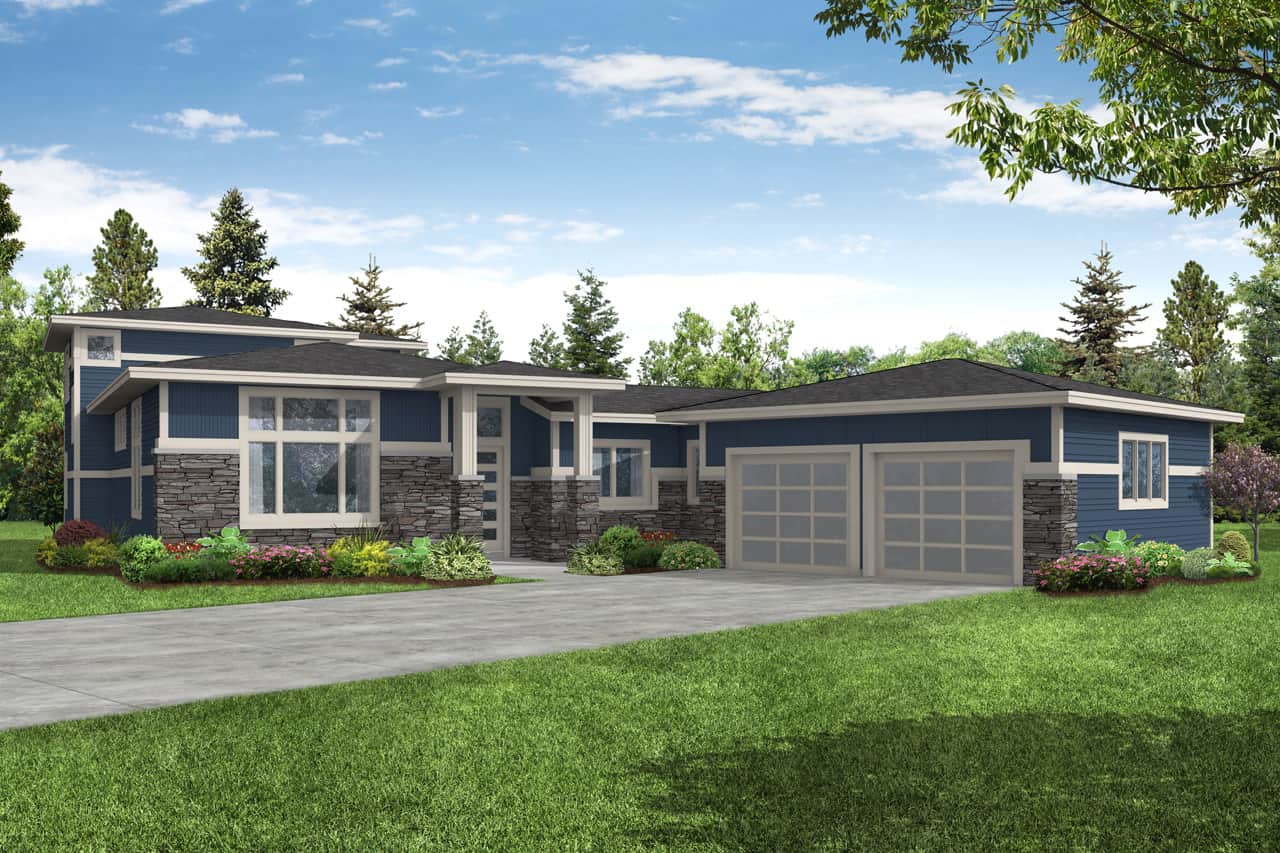 Front elevation of Contemporary home (ThePlanCollection: House Plan #108-2067)