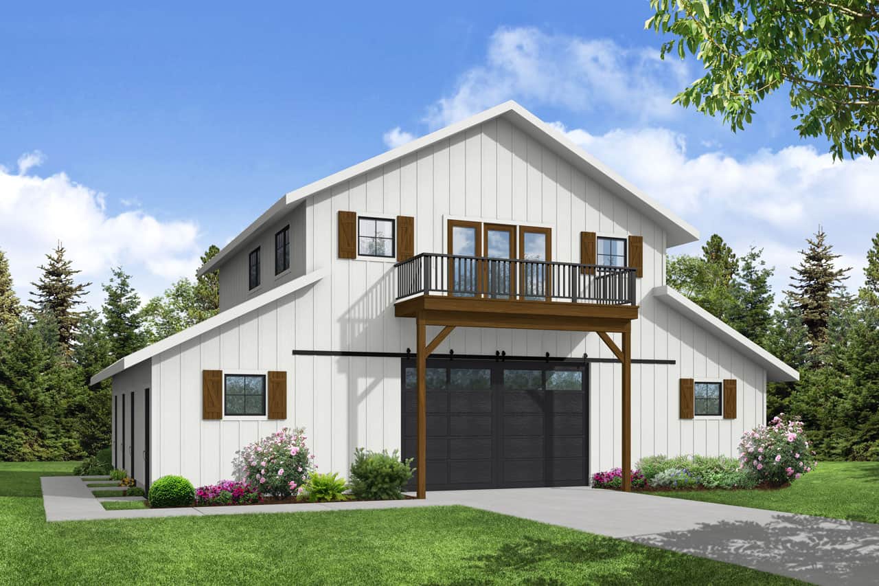 Front elevation of Barn Style home (ThePlanCollection: House Plan #108-2071)