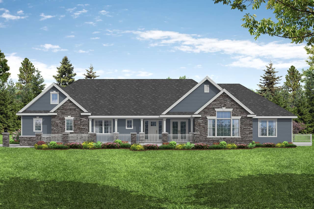 Front elevation of Ranch home (ThePlanCollection: House Plan #108-2072)